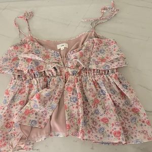 LPA size S ruffled spaghetti, strap top. Flower print.